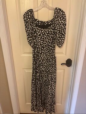 Ann Taylor Black and White Polka Dot Maxi Dress with Puff Sleeves